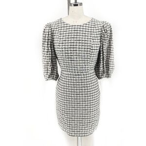 Lulus Plaid Balloon Sleeve Sheath Dress Black White S preppy punk grunge